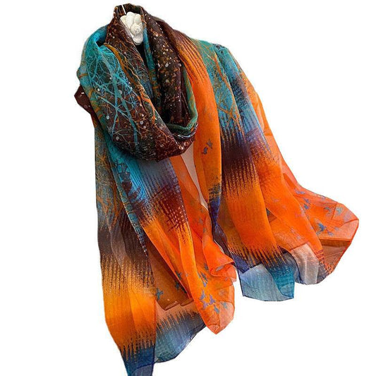 Elegant Long Silk Scarf - Mysterious Forest Design for Spring Fashion - Buy Center US