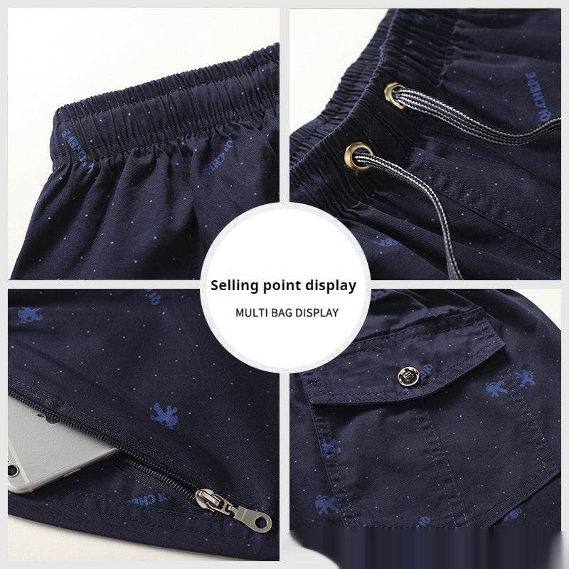 Buycenter Men's Summer Loose Shorts - Mid Waist, Cotton, Khaki & Blue - Buy Center US