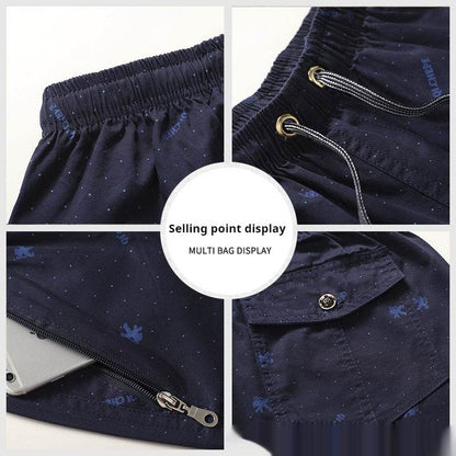 Buycenter Men's Summer Loose Shorts - Mid Waist, Cotton, Khaki & Blue - Buy Center US