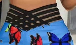 Ladies' Butterfly Printed High Waisted Pants - Casual Slim Fit Design - Buy Center US