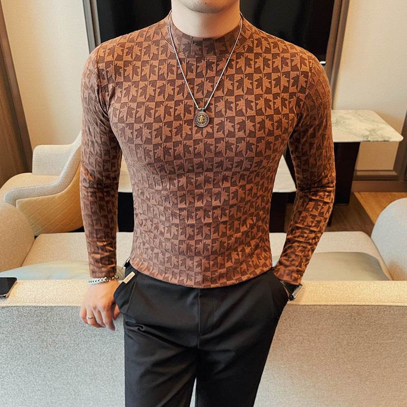 Men's Slim Fit Half-High Collar T-Shirt - Trendy Fashion Top for Adults - Buy Center US