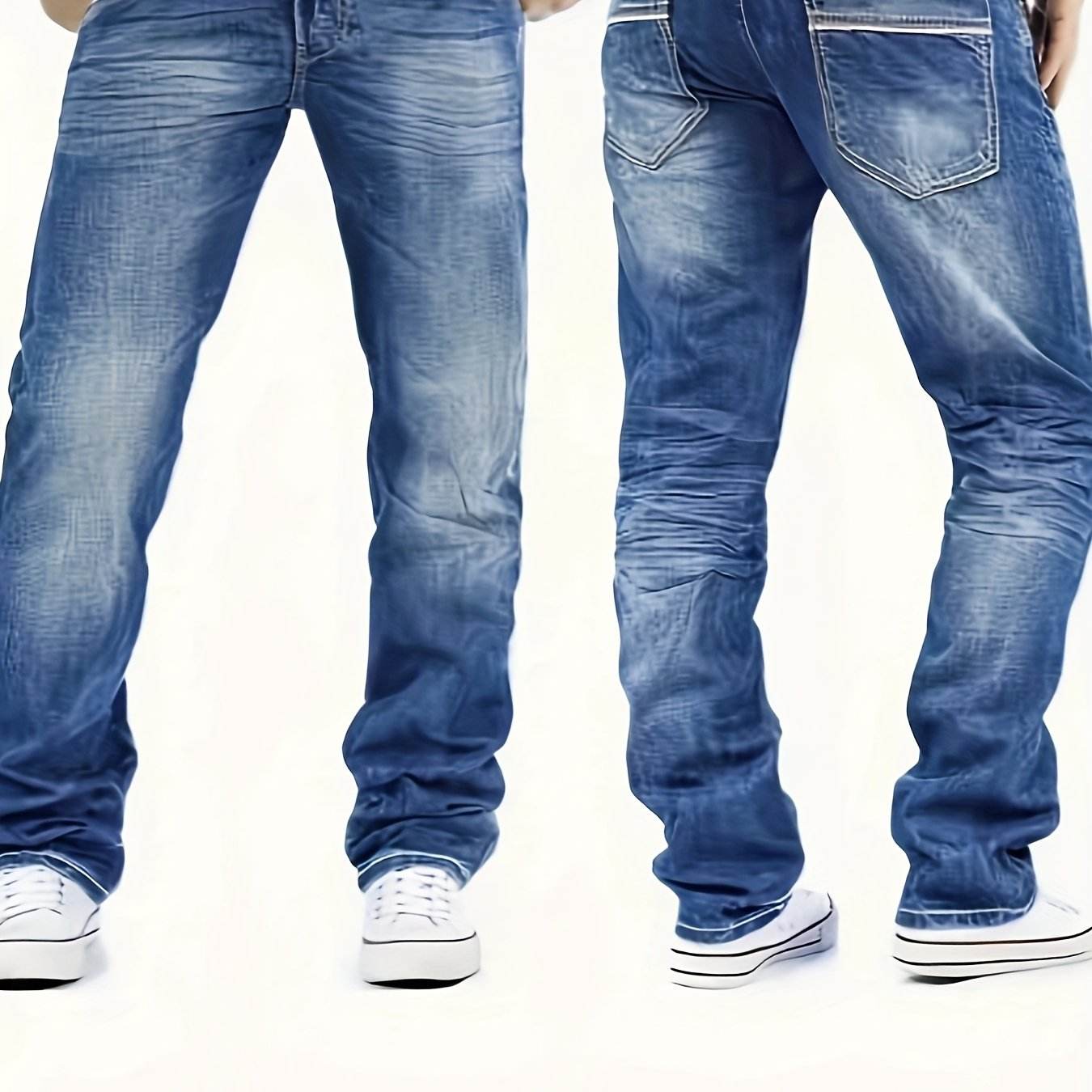 Men's Stretch Denim Jeans - Loose Fit, 63.7% Cotton, All-Season Comfort - Buy Center US