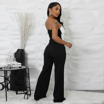 Women's Black and White Button Jumpsuit - Stylish Commuter Outfit - Buy Center US