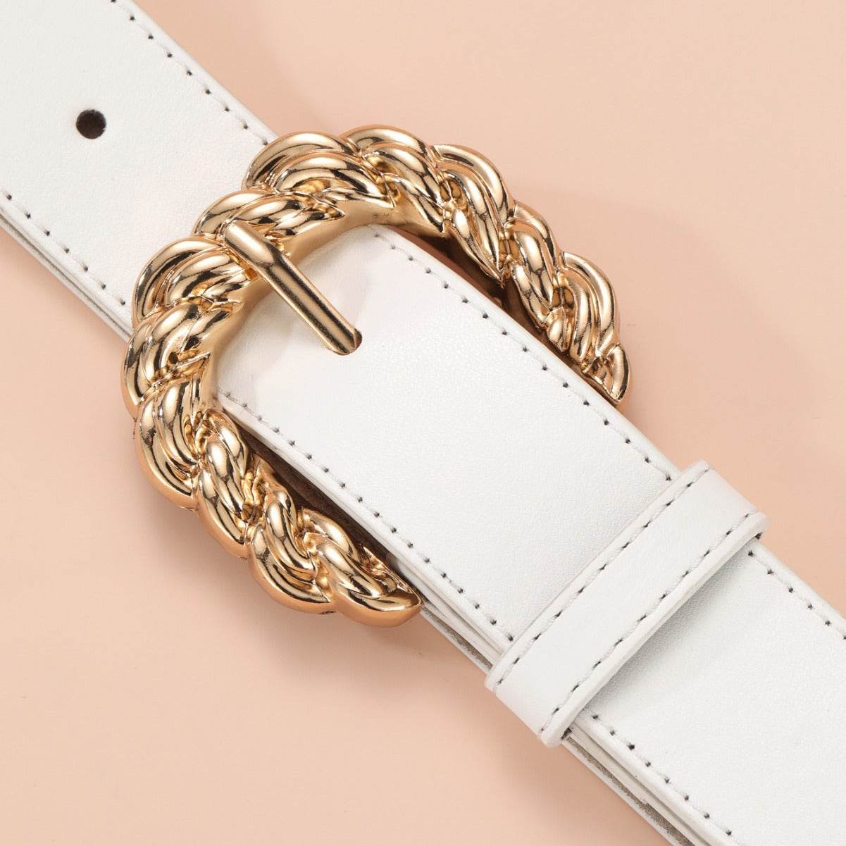 Women's All-Match Dress Pants with Decorative PU Leather Belt - White, Camel, Black - Buy Center US