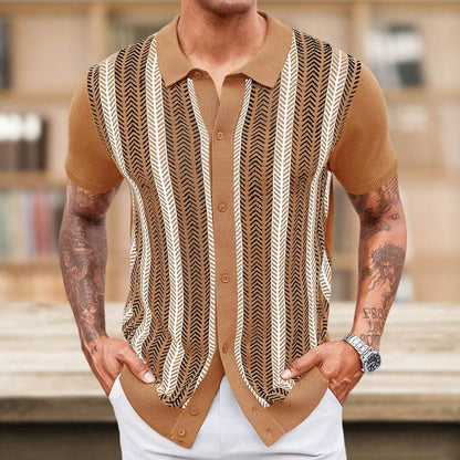 Men's Casual Striped Jacquard Sweater - Stylish Tencel for Summer - Buy Center US