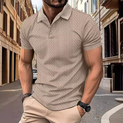 Buycenter Men's Polo Collar Short Sleeve Shirt - Solid Color Cotton Blend - Buy Center US