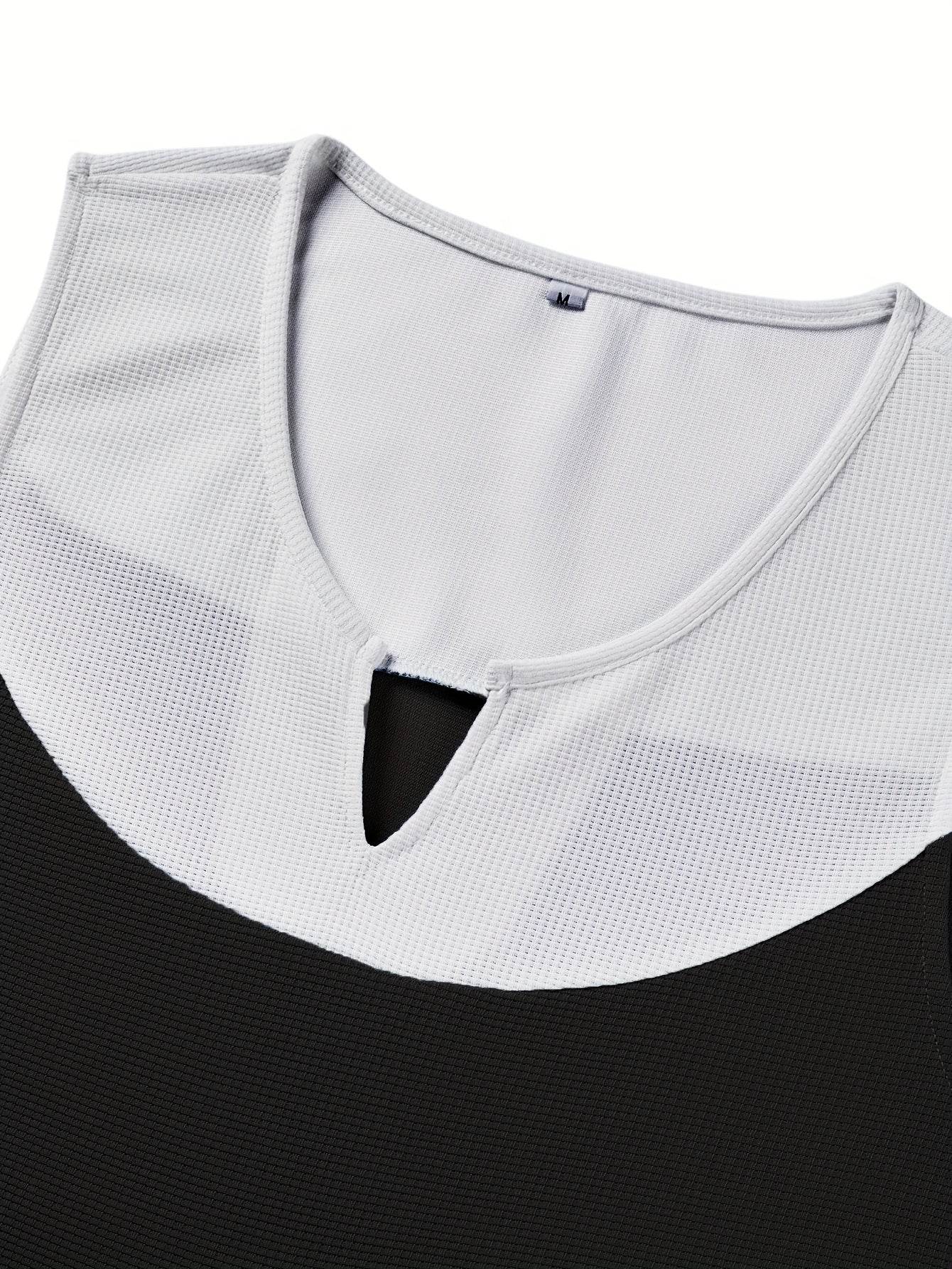 Men's Vintage Waffle Texture Tank Top - Black & White, V-Neck Style - Buy Center US