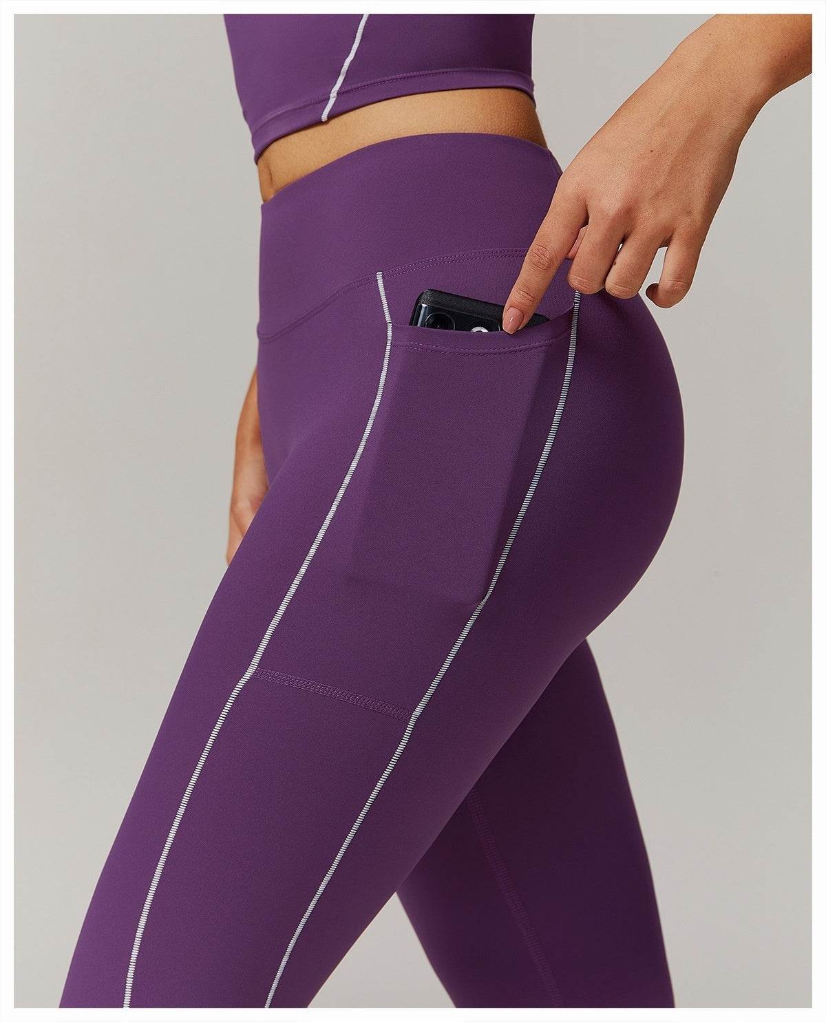 Contrast Color High Waist Yoga Pants - Pocket & Nude Feel for Women - Buy Center US