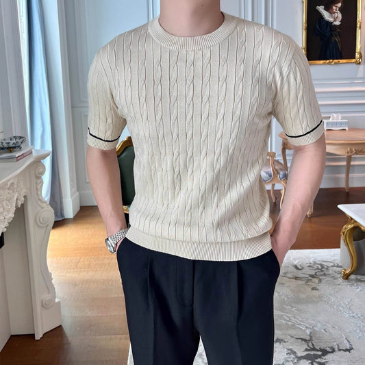 Stylish Men's Weaving Knitted T-shirt - Round Neck, Short Sleeve - Buy Center US