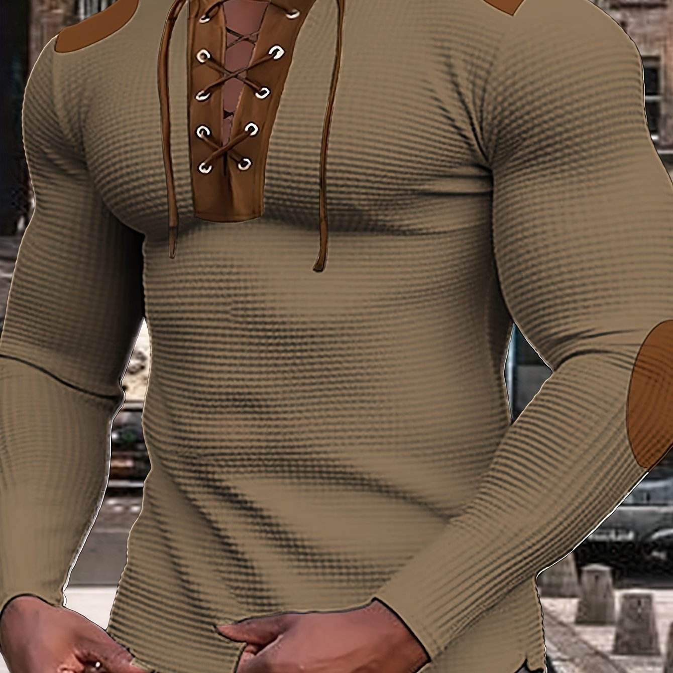 Men's Color Block Waffle Knit Henley Shirt - Breathable & Stylish Top - Buy Center US