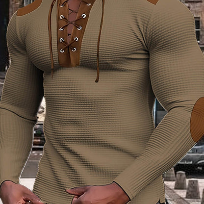 Men's Color Block Waffle Knit Henley Shirt - Breathable & Stylish Top - Buy Center US
