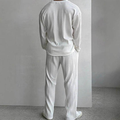 Buycenter Men's Casual Button Shirt & Trousers Suit - Long Sleeve Elegance - Buy Center US