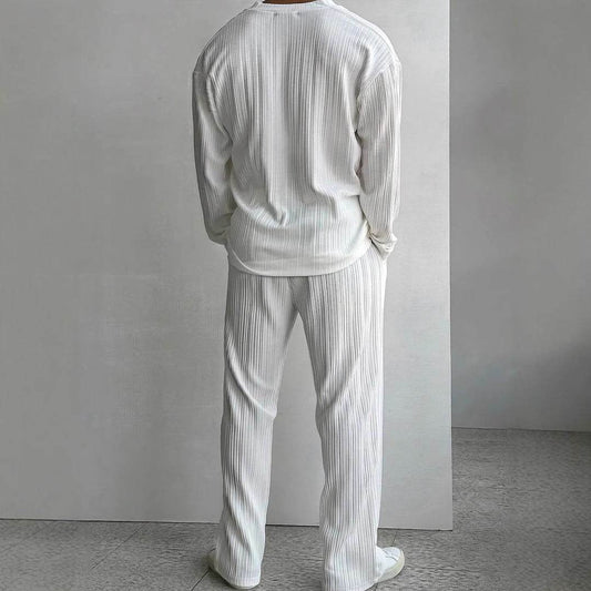 Buycenter Men's Casual Button Shirt & Trousers Suit - Long Sleeve Elegance - Buy Center US