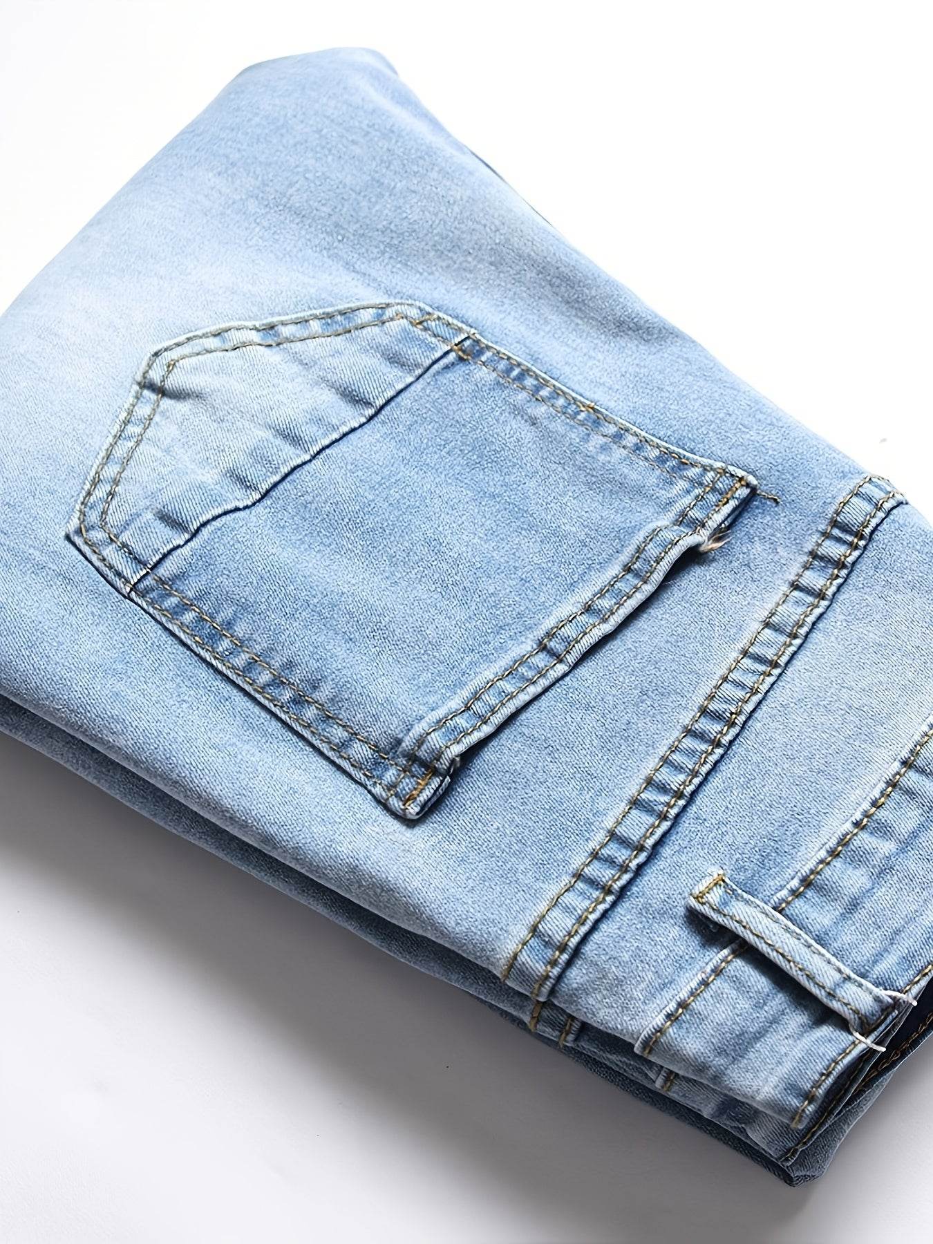 Men's Casual Skinny Jeans - High-Quality, Trendy Raw Wash Design - Buy Center US