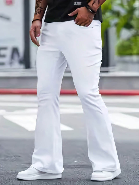 Men's Classic Fit White Flare Denim Jeans - Casual Non-Stretch All-Season - Buy Center US