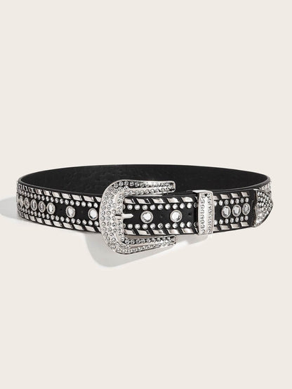Punk Rhinestone Rivet Y2K Fashion Belt - 105CM PU Leather & Alloy Buckle - Buy Center US