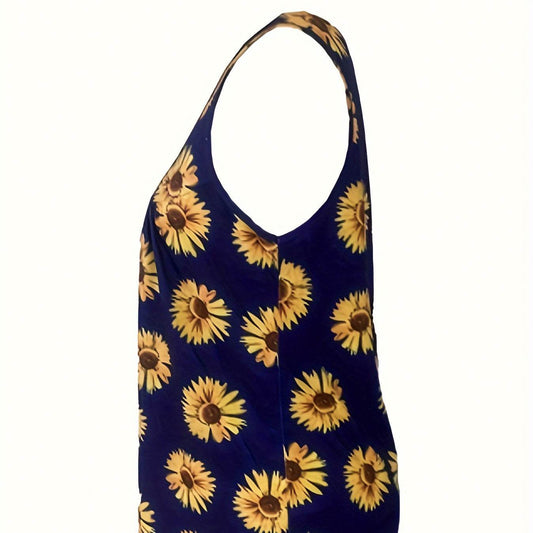 Elegant Ladies' Sunflower Print Casual Vest - Lightweight Summer Style - Buy Center US