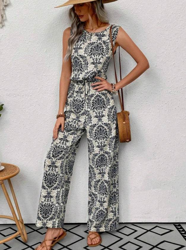 Bohemian Printed Waist Cinching Casual Pants Set - Sizes S to 3XL - Buy Center US
