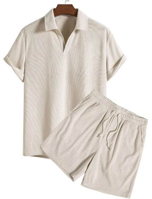 Buycenter Multi-Color Beachwear Set - Casual Corduroy Short Sleeve Suit - Buy Center US
