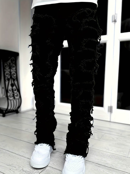 Y2K Hip Hop Style Men's Raw Trim Jeans - Slim Fit Stretch Denim - Buy Center US