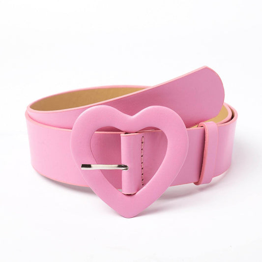 Wide Belt with Heart-shaped Buckle - Rose Red PU Leather Design - Buy Center US