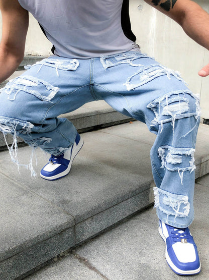Men's Distressed Skinny Fit Jeans - Light Blue All-Season Casual Denim - Buy Center US