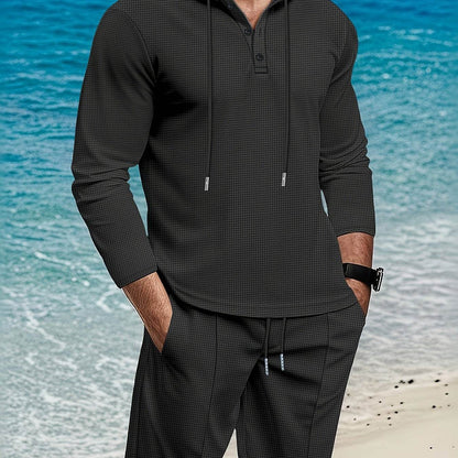 Men's Athleisure Two-Piece Set - Hooded Top & Drawstring Trousers Casual - Buy Center US