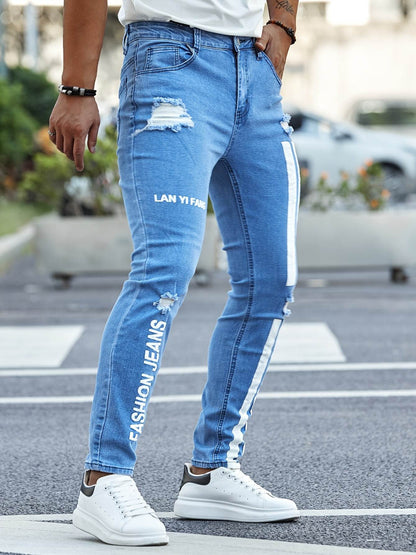 Men's Slim Fit Stretchy Denim Jeans - Casual Side Stripes Design - Buy Center US