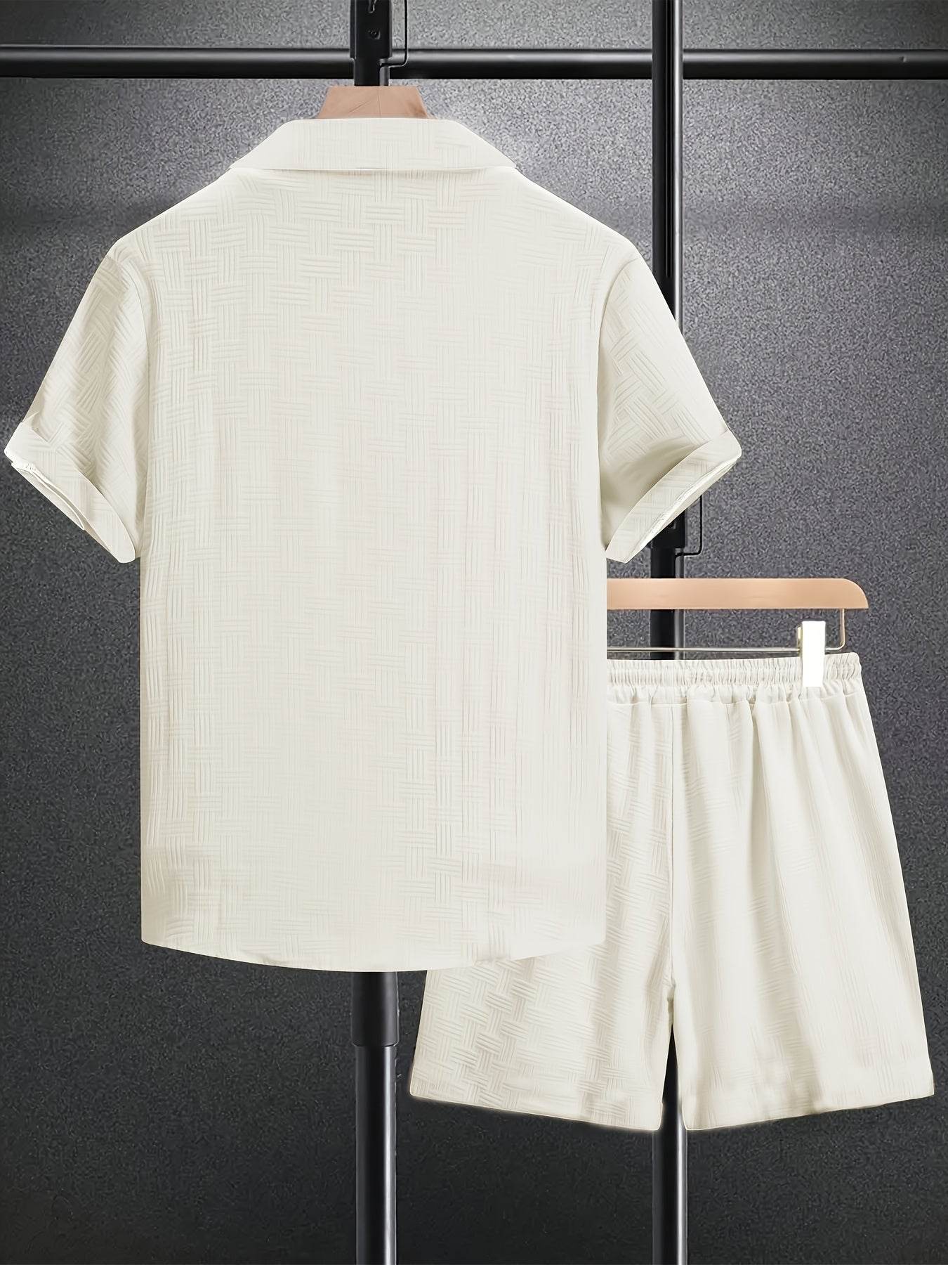 2025 Summer Men's Short-Sleeve Shirt - Casual Jacquard Stripes Set - Buy Center US