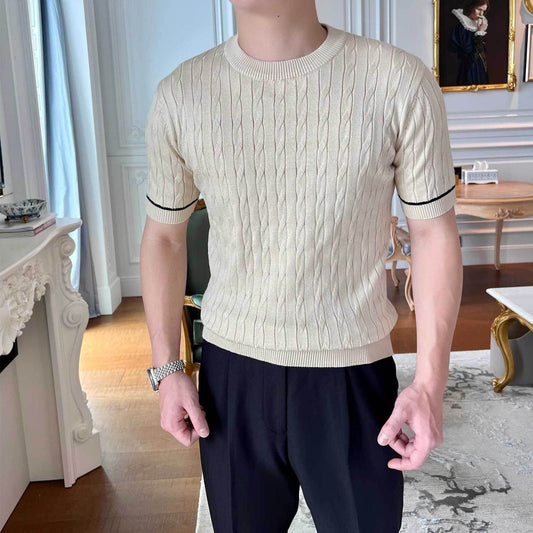 Stylish Men's Weaving Knitted T-shirt - Round Neck, Short Sleeve - Buy Center US