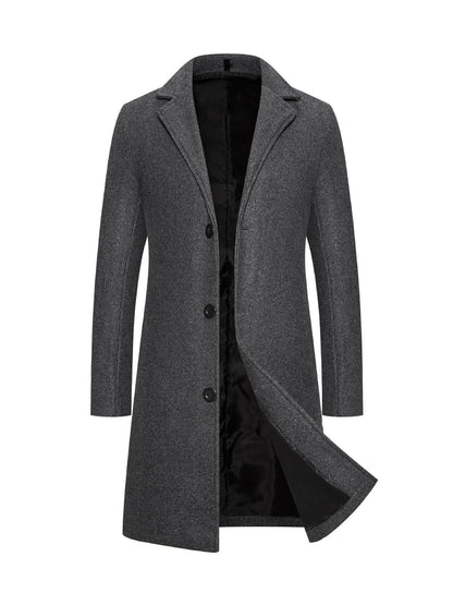 Buycenter Men's Slim-Fit Woolen Coat - Stylish Mid-Length Trench - Buy Center US