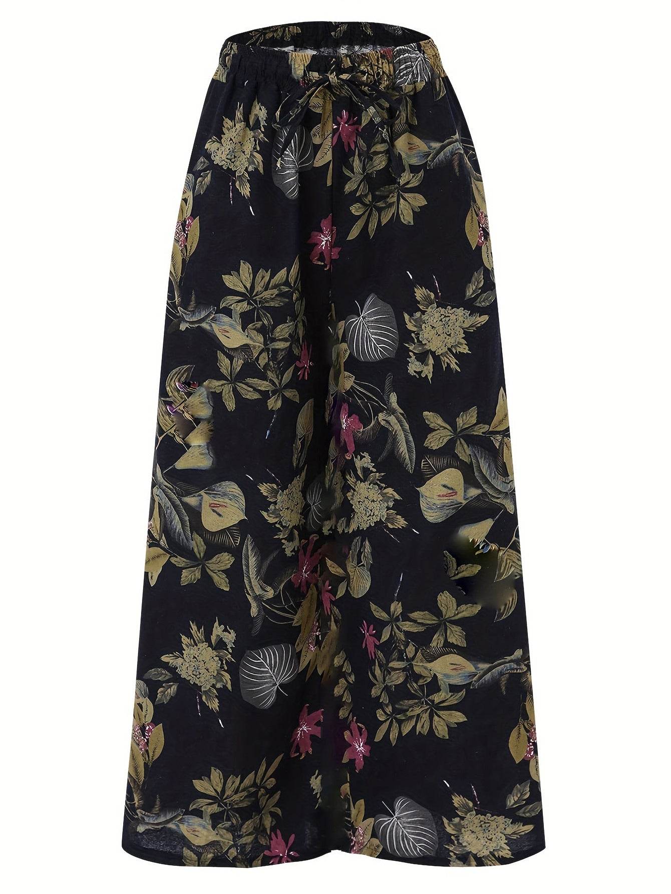 Plus Size Botanical Print Wide Leg Pants - Casual, Loose Fit for Women - Buy Center US