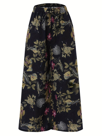 Plus Size Botanical Print Wide Leg Pants - Casual, Loose Fit for Women - Buy Center US