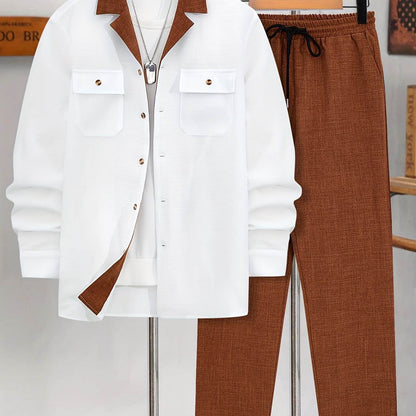 Casual Men's Fashion Suit Set - Lightweight Long Sleeve Trousers, Polyester - Buy Center US