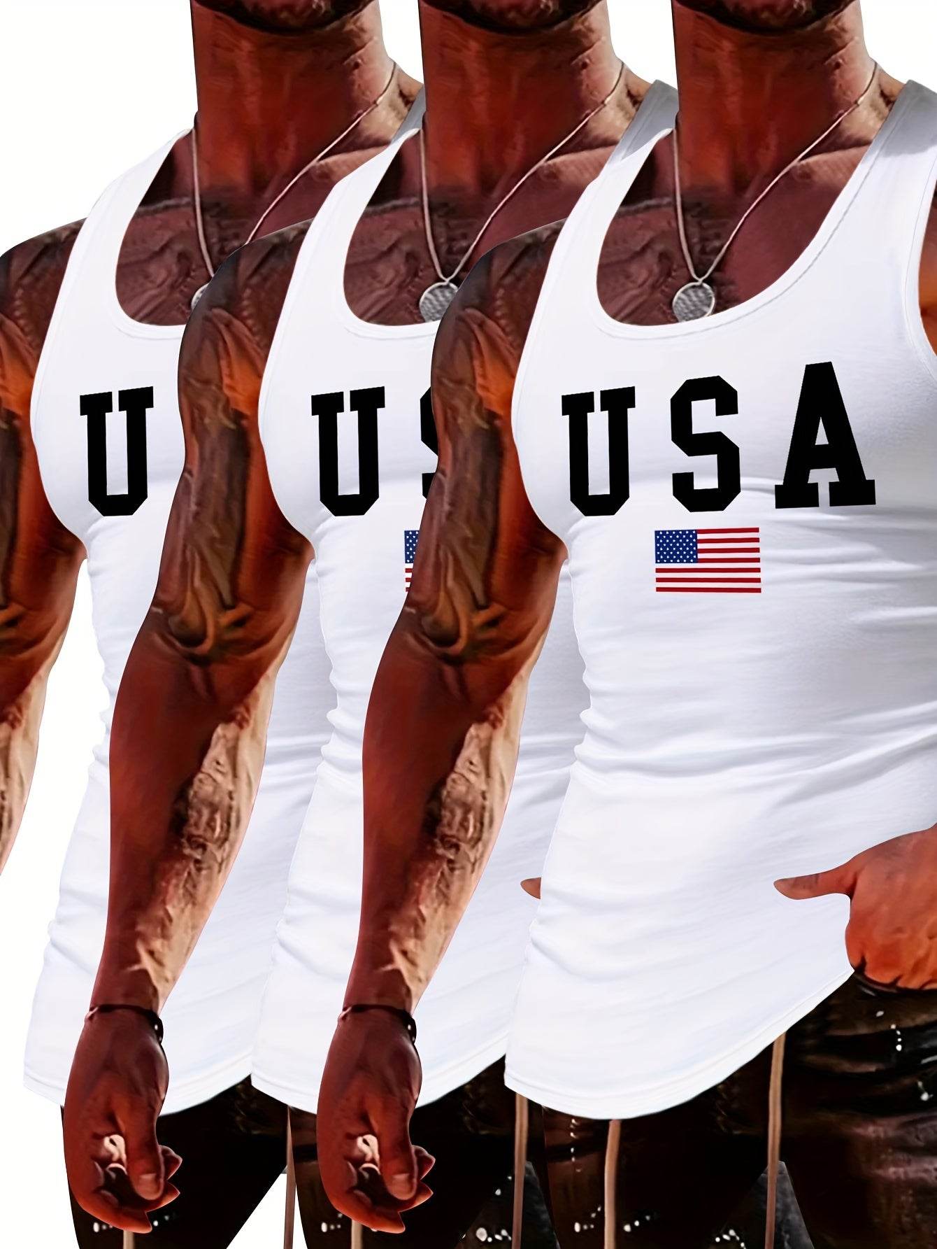 MBDMBD Men's USA Flag Tank Top - Slim Fit, Breathable Polyester Blend - Buy Center US