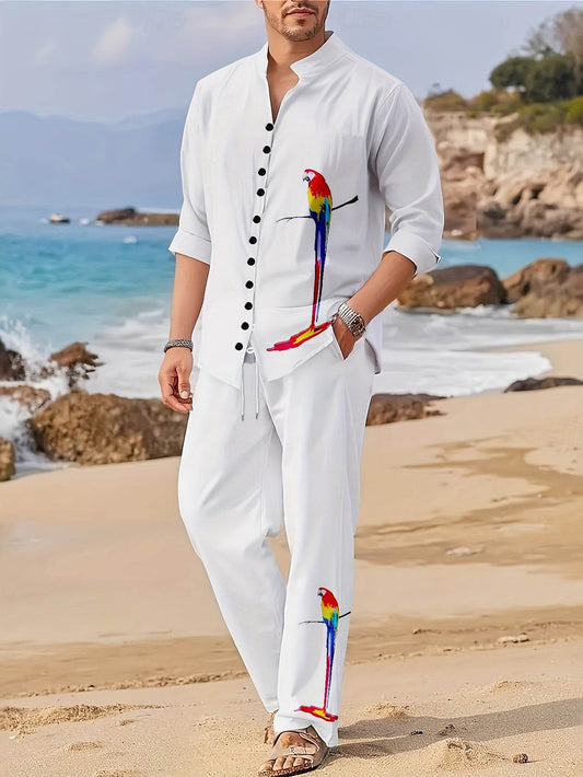 Men's Casual Mandarin Collar Suit - Parrot Print, Regular Fit, All Seasons - Buy Center US