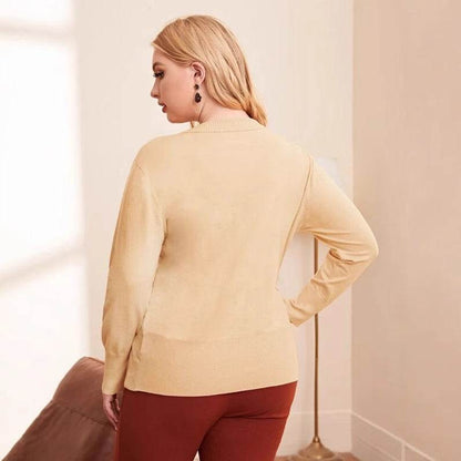 Plus Size Women's V-Neck Sweater - Abstract Pattern with Tassels - Buy Center US