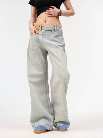 Loose Retro Light Blue Jeans for Women - Wide Leg, Natural Waist Style - Buy Center US