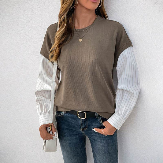 Long Sleeve Color Matching Knitted Sweater - Stylish Two-Piece Look - Buy Center US