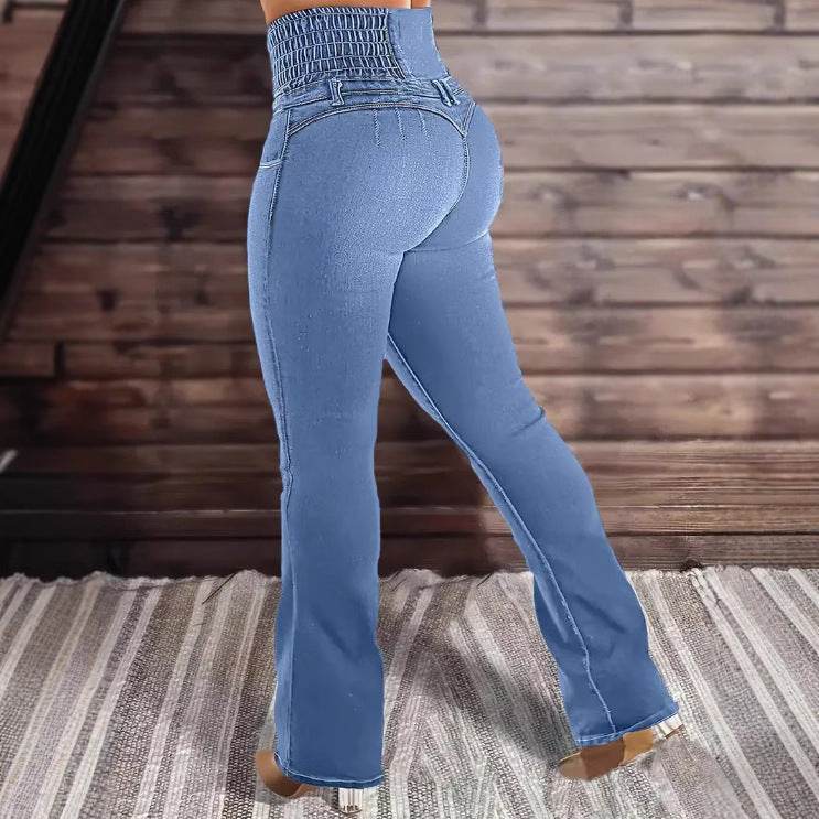 Women's High Waist Stretch Denim Pants - Dark & Light Blue Options - Buy Center US
