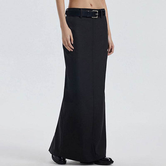 Trendy Low-Waist Retro Long Split Skirt - Slimming Style in Black - Buy Center US