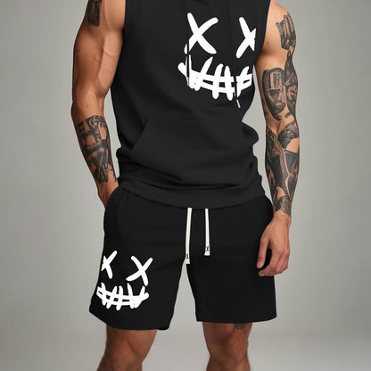 Men's Casual Hooded Tank Top & Shorts Set - Skull Print Summer Sportswear - Buy Center US