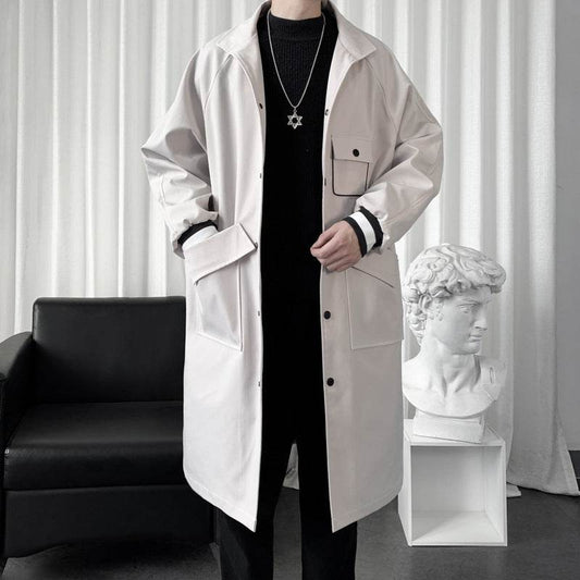 Buycenter Men's Mid-Length Overknee Overcoat - Stylish Creamy-White & Black - Buy Center US
