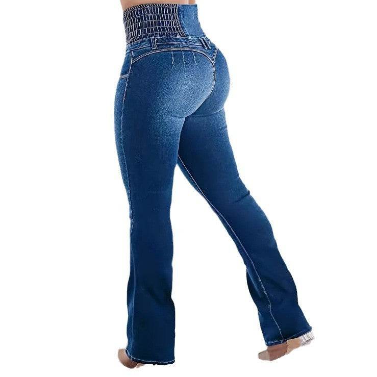Women's High Waist Stretch Denim Pants - Dark & Light Blue Options - Buy Center US