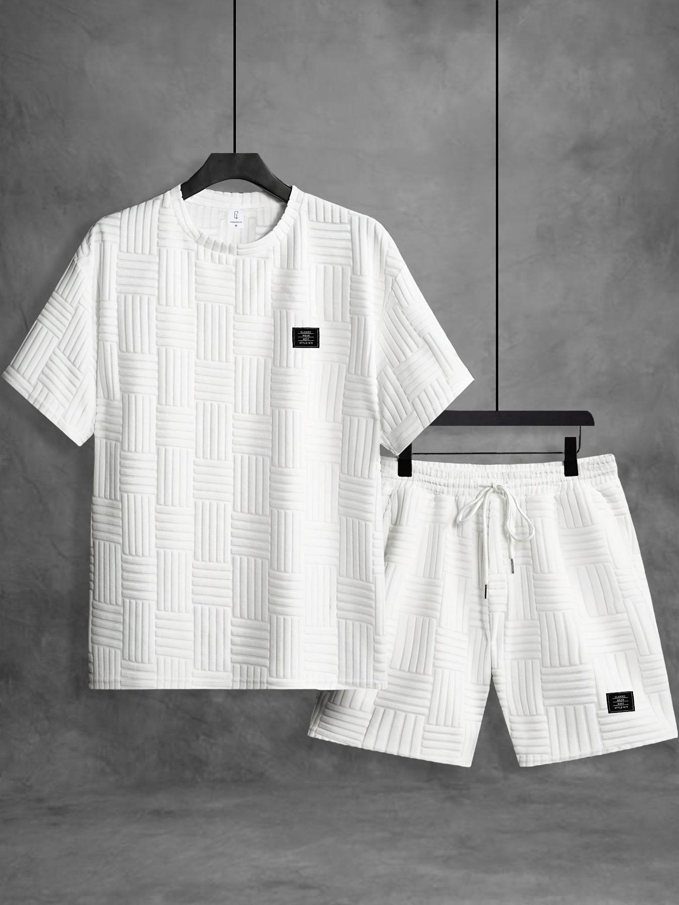 Men's Summer Casual Outfit - Striped Crew Neck T-Shirt & Drawstring Shorts - Buy Center US