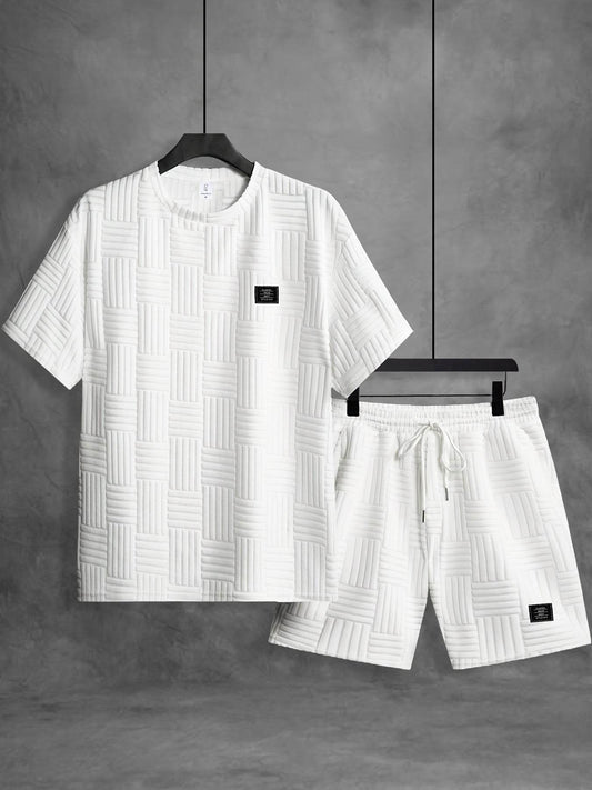 Men's Summer Casual Outfit - Striped Crew Neck T-Shirt & Drawstring Shorts - Buy Center US