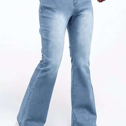 Men's Stretch Flare Jeans - Extra Long Washed Blue Casual Fit Denim - Buy Center US