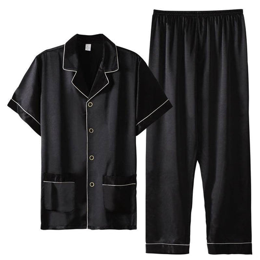 Buycenter Men's Summer Short Sleeve Trousers Suit - Thin Ice Silk Homewear - Buy Center US