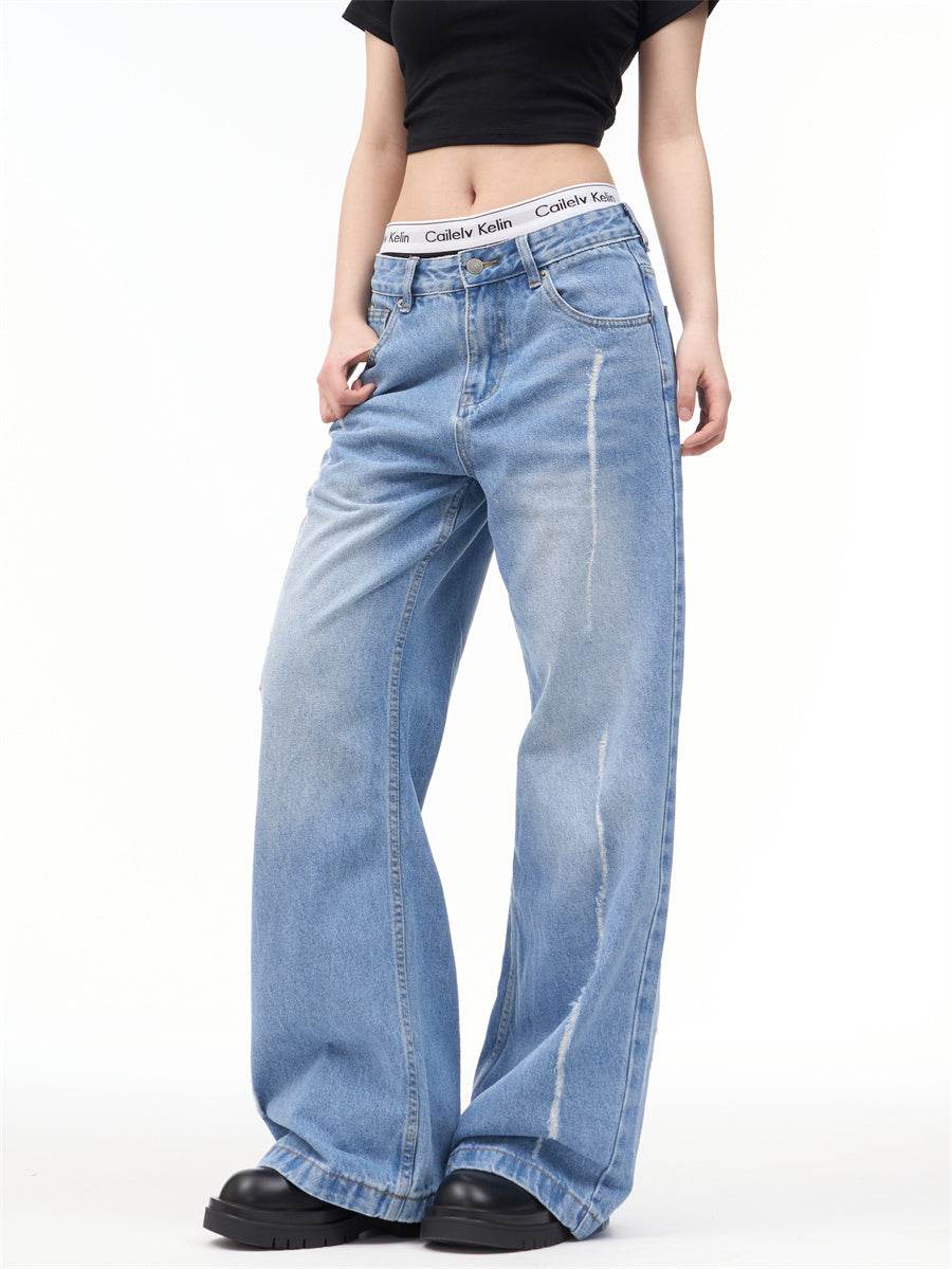 Retro Personalized Wide Leg Pants for Women - Loose Fit Chagall Blue - Buy Center US