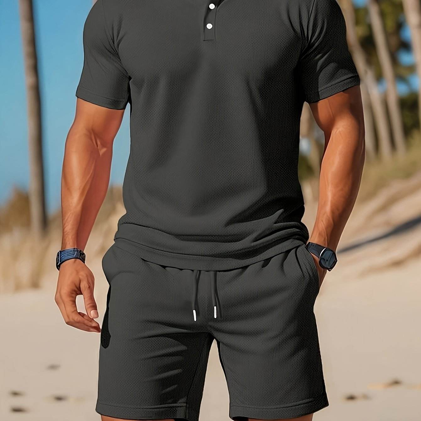 Men's Casual Two-Piece Set - Stylish Cardigan Top & Short Pants for Summer - Buy Center US